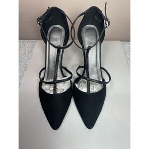Chinese Laundry Black T Strap Heels Pointed Toe Ankle Strap Pumps 8